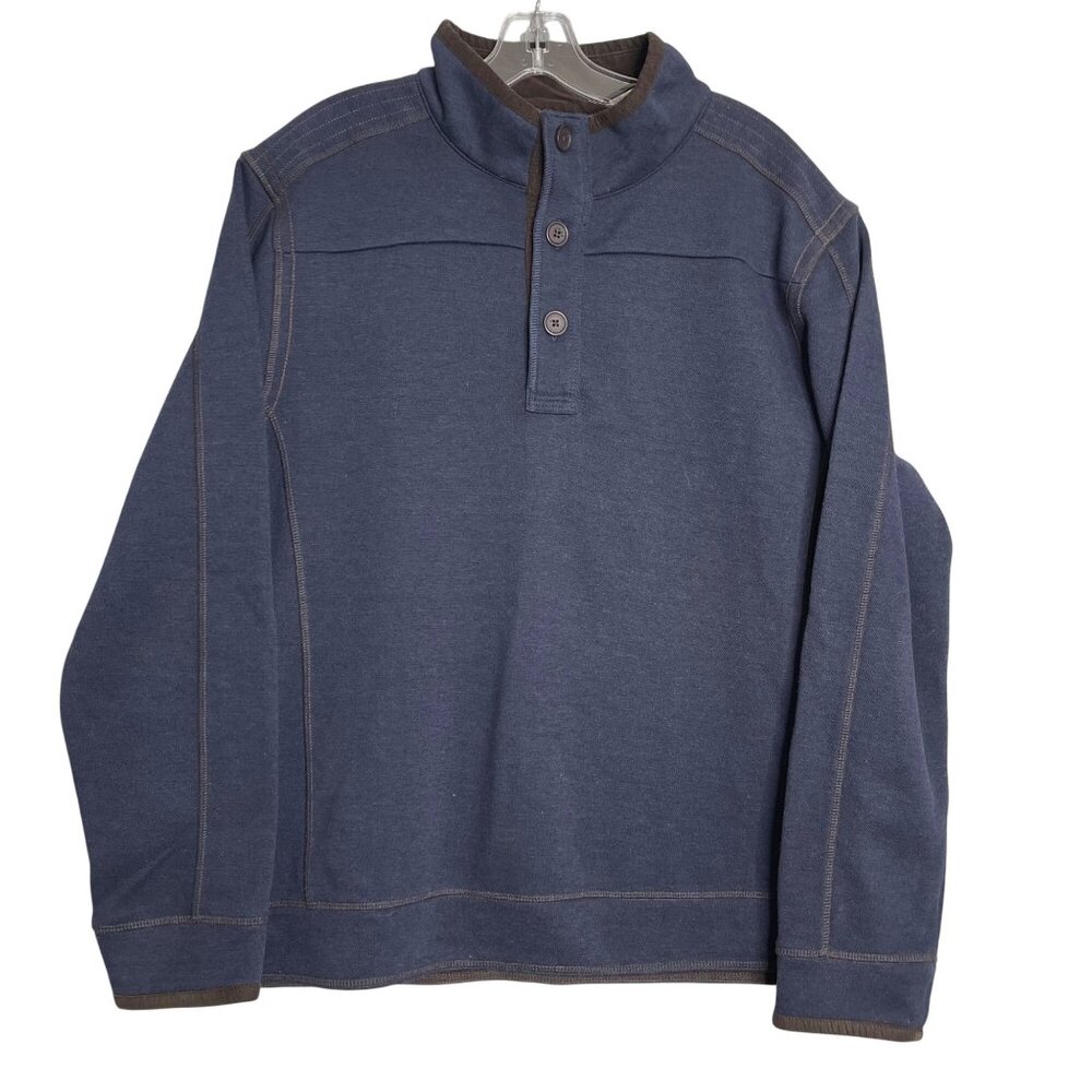Carbon 2 Cobalt Pullover Henley Sweater Men's L Blue Long‎ Sleeve Preppy Outdoor